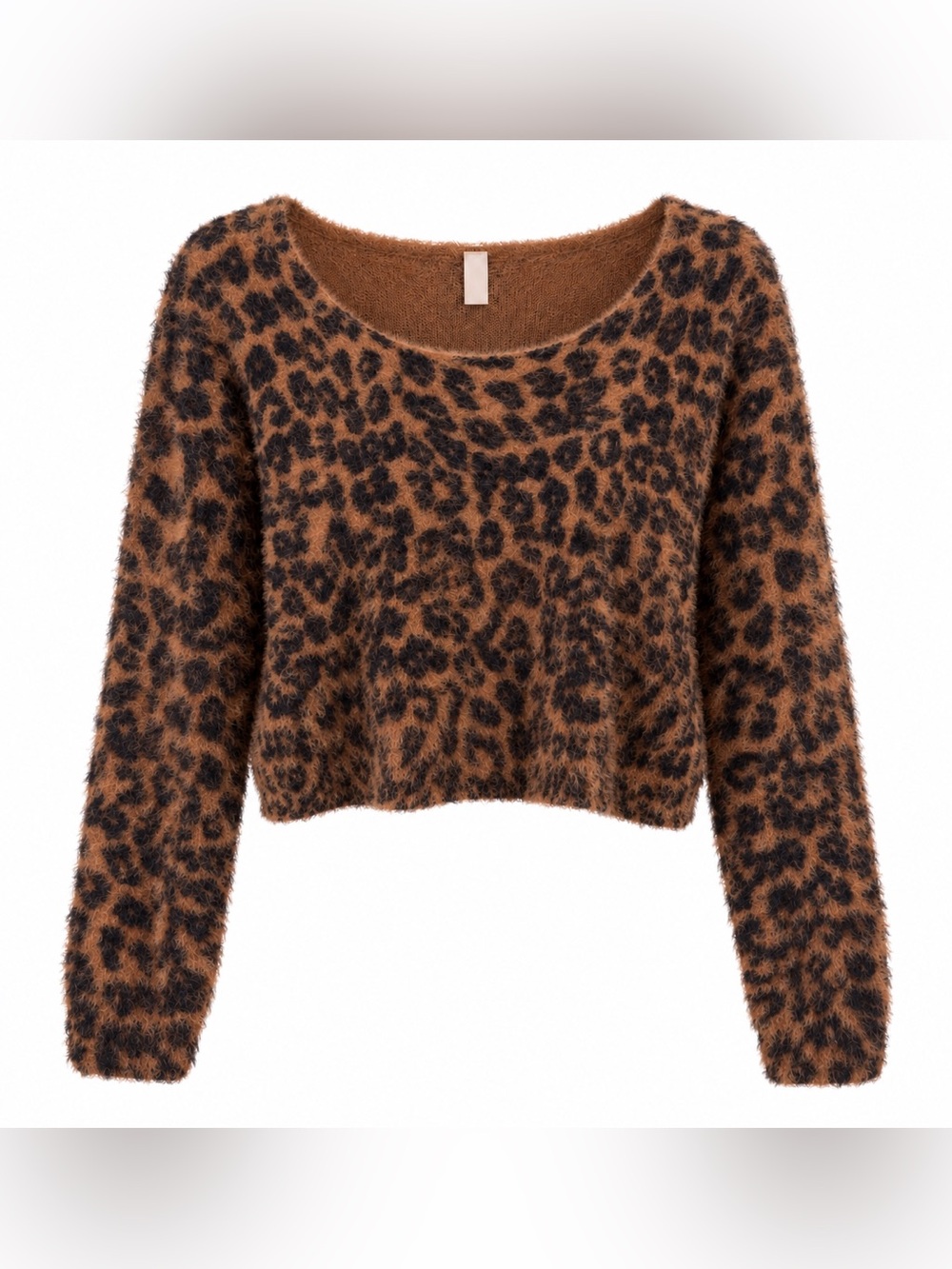 Pilcro fuzzy leopard print cropped sweater, XS